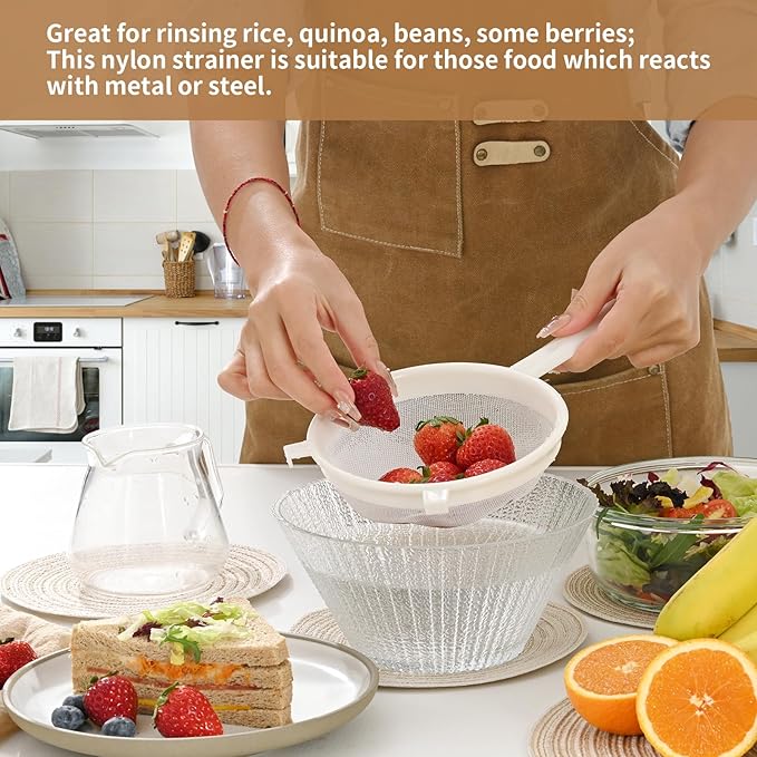 Kefir Strainer Set, 3-Size Plastic Non-Metal Sieve with Fine Mesh for Kefir Grains, Milk Kefir, Water Kefir & Kombucha & Quinoa - Durable, Food Grade & Easy Clean
