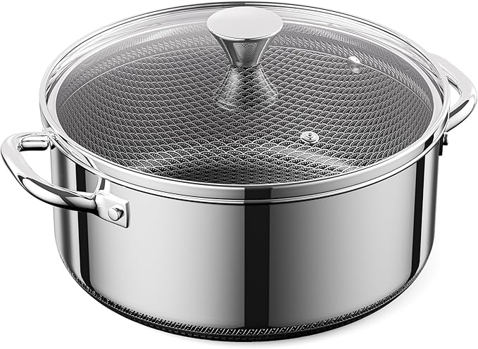 Hybrid Nonstick 2-Quart Stockpot,8 Inch Stainless Steel Stockpot with Glass Lid,PFAS PFOA PTFE Free, Dishwasher-Friendly, Oven-Safe Up to 600°F,Non-stick Soup Pot Compatible with All Cooktops