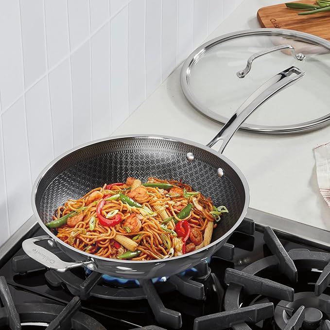 Cuisinart FusionPlus Hybrid Nonstick Stainless Steel Cookware, 12-Inch Wok Pan with Cover and Helper, PFAS-Free PURELYSEAR Ceramic Technology, Scratch Proof, Cool Grip Handles, Dishwasher Safe