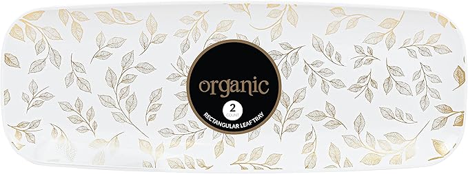 Plasticpro Plastic Serving Trays - White Serving Platters with Organic Floral Design Rectangle 5 X 17.5 Disposable Party Dish Pack of 4