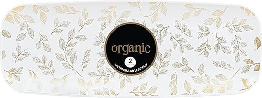 Plasticpro Plastic Serving Trays - White Serving Platters with Organic Floral Design Rectangle 5 X 17.5 Disposable Party Dish Pack of 4