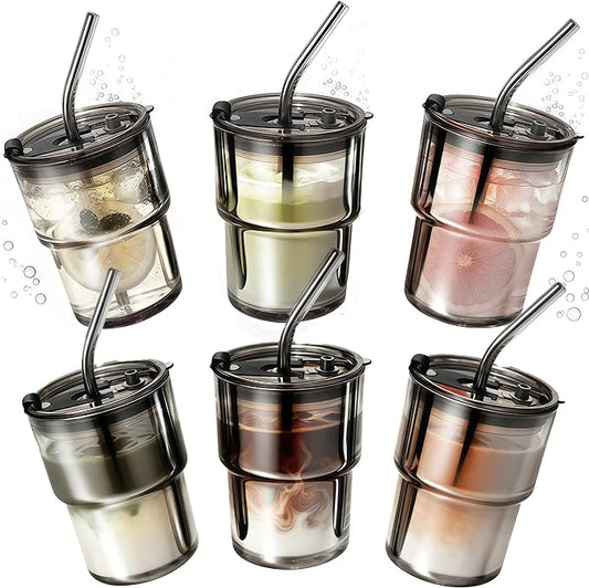 6 Packs Glass Tumbler with Lid and Straw Ice Coffee Cup Groomsmen Proposal Gifts for Wedding Day Sets of 4 6 8 10 3 5 Grooms Men Thank You Bachelor Party Accessories Essentials Favors Bulk