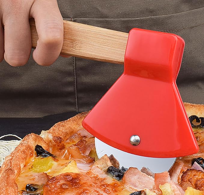 Axe Head Shape Pizza Cutter, 9 Inch x 4 Inch Stainless Steel Pizza Knife Sharp Blade for Cutting of Pizza, Bread and Cake (red)