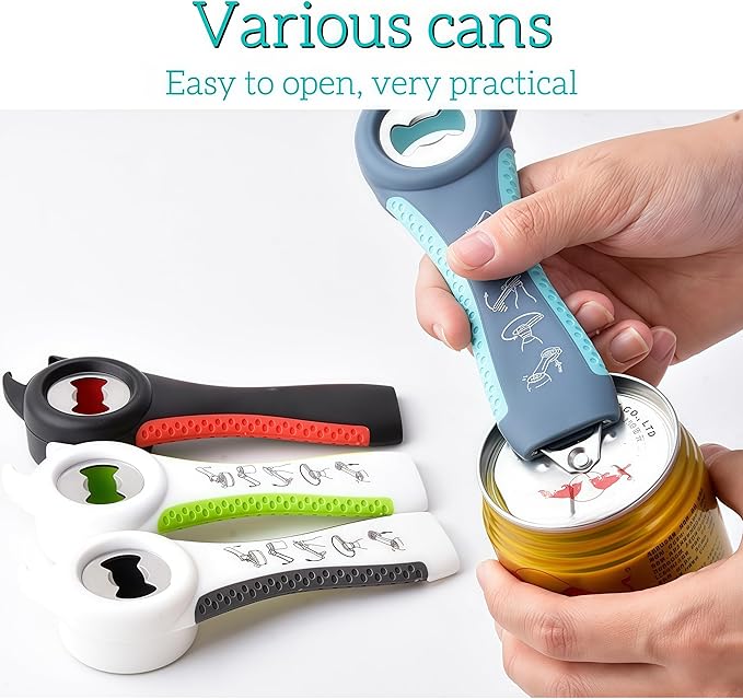 Jar Opener for Weak Hands, Seniors with Arthritis, 5-in-1 Jar & Bottle Opener Easy Grip - Non-Slip Silicone Gripper Pad, Easy Open Can/Lid Opener Set Grey Blue