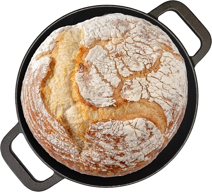 Cuisiland Pre-seasoned Heavy Duty Cast Iron Bread Cloche – Dome Lid Dutch Oven for Artisan Sourdough Baking – Heat-Retaining, Bakeware for Crispy Crust & Even Baking – Oven Safe (Black)