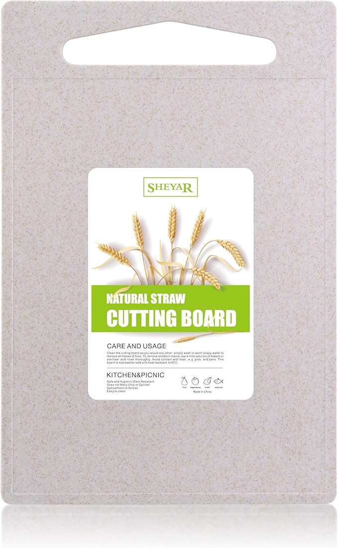 Cutting Board for Kitchen, Wheat Straw Fiber Cutting Board, Dish Washer Safe, w/Juice Grooves for Meat, Veggies, Easy Grip Handle, Non-slip Surface Eco-friendly Serveware Accessories(15‘x10’)