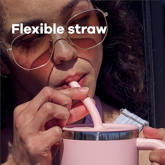 Hydro Flask Travel Tumbler with Handle, Lid and Straw - Insulated Stainless Steel in 24 Oz Botanical Bliss Agave
