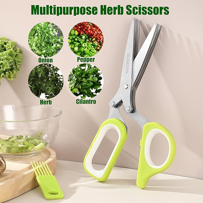 Heavy Duty Poultry Shears for Chicken Meat, Multipurpose Kitchen Scissors for Food, Herb Scissors With 5 Blades and Cleaning Comb, Cool Gadgets Tools 2024 Green, 2pcs Set, Black