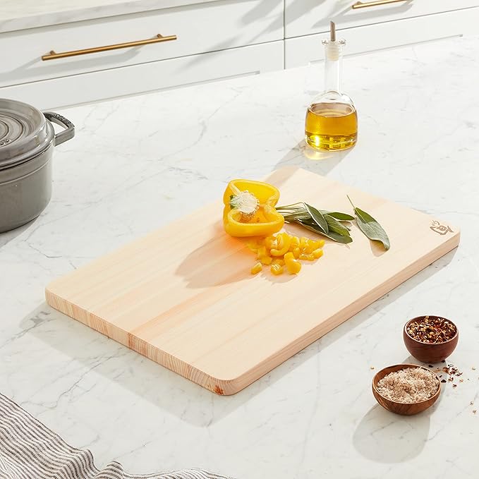 Shun Cutlery Large Hinoki Cutting Board, 17.75" x 11.75" Large Wooden Japanese Chopping Board for Kitchen, Medium-Soft Wood Preserves Knife Edges, Forest Stewardship Council Certified