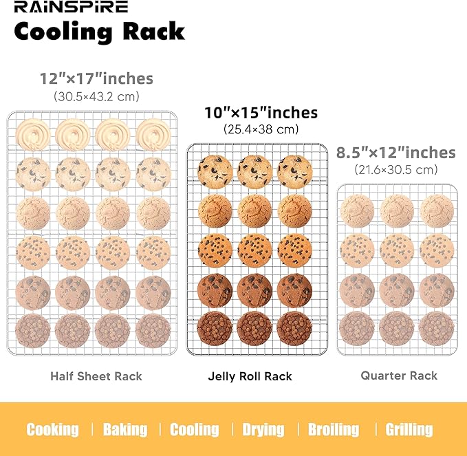 Rainspire Cooling Rack Stainless Steel, Heavy Duty Cooling Racks for Cooking and Baking, Oven Safe Wire Rack for Cooking, Baking Rack for Oven Cooking Fits Jelly Roll Pan, 10" x 15", 1-Pack