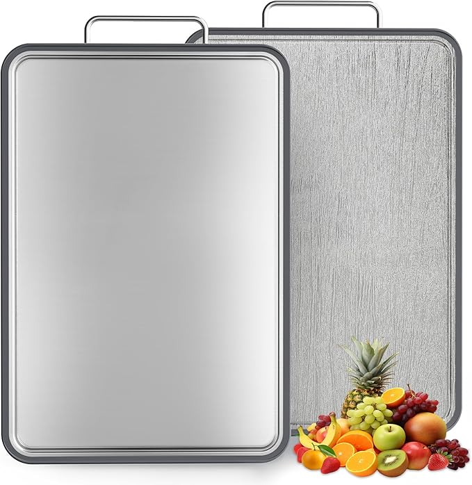 Stainless Steel Cutting Board (17x11"), Large Heavy Duty Double Sided 316 Metal Chopping Board for Kitchen, Food Grade, Deep Juice Grooves, Non-Toxic, Dishwasher Safe for Meat & Veggies