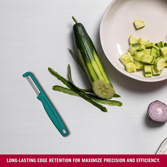 Victorinox Iota Peeler for Vegetables, Fruits, Serrated Edge, Extra Sharp, Swiss Made, Green