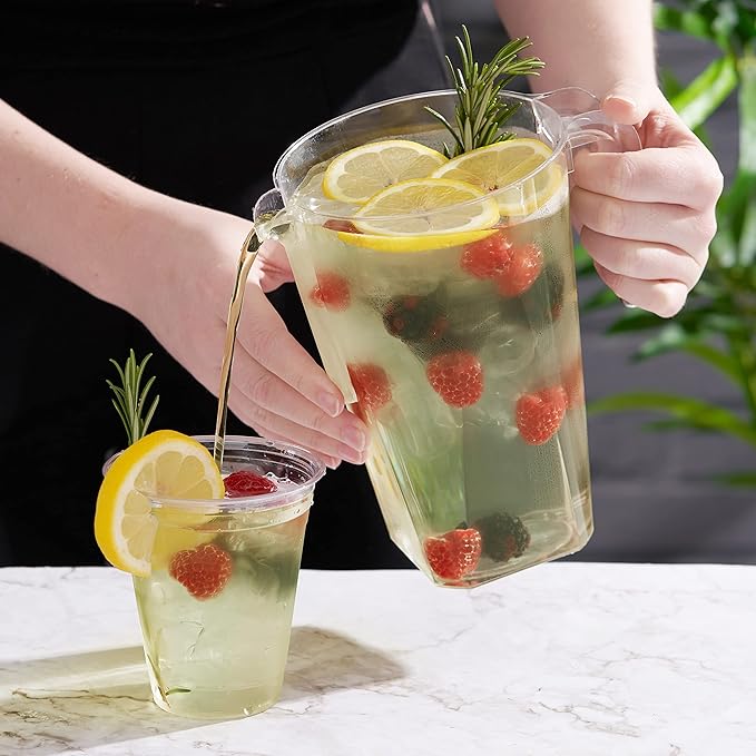 MATANA 6 Pack Clear Water Pitchers - 52 oz Plastic Beer Pitcher with Handle for Drinks, Juice, Lemonade, and Beverages - BPA-Free and Durable Iced Tea Pitcher for Fridge, Home, & Party