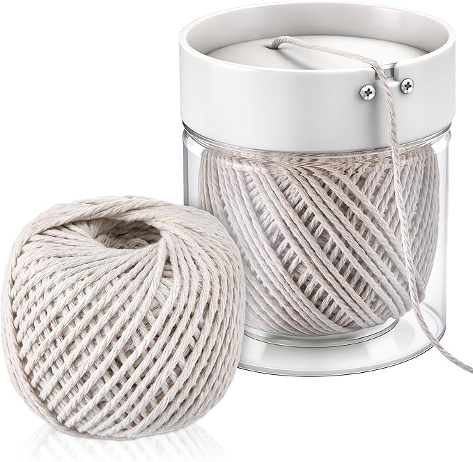 Kitchen Twine with Acrylic Twine Dispenser, 2 Pack 216FT Cooking Twines (2MM Natural Cotton), Food Safe Butchers Twines for Meat Cooking, Baking, Crafts, Gift Wrapping & Kitchen String Storage