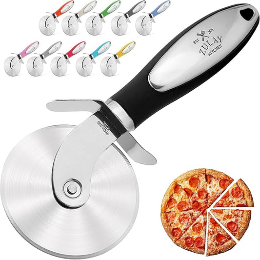 Zulay Kitchen Premium Pizza Cutter - Durable Stainless Steel Pizza Cutter Wheel - Easy-to-Clean, Easy-to-Use Pizza Slicer - Super Sharp with Non-Slip Handle - Dishwasher Safe Pizza Wheel (Black)