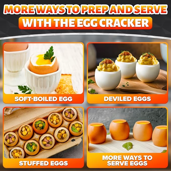 Egg Cracker Tool for Raw Eggs — Egg Shell Opener for Soft-Boiled Shell Tops, Stainless Steel Topper with Ergonomic Adjustable Effort — Clean Cut Design for Breakfast Prep, Custards, & Baking (Rainbow)