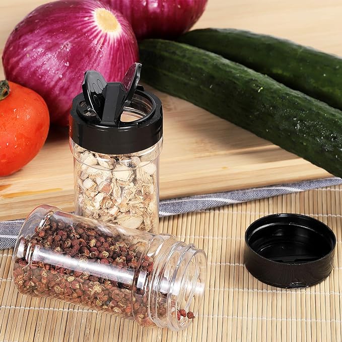Spice Bottles, Dabacc 20Pcs 7oz Clear Plastic Container Jars with Lids Labels for Kitchen Storing Spice Powders Dry Goods Peanut Butter BPA free