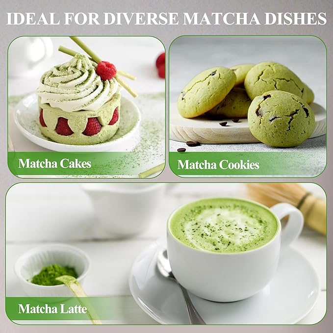 Matcha Whisk Set Matcha Making Kit Bamboo Chasen Ceramic Whisk Holder Stand Sifter Scoop Japanese Tea Tools (Green)