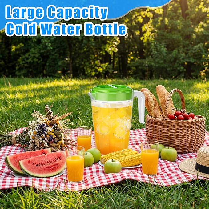 LemonRoad 6 Pcs 2 L Plastic Pitcher with Lid Water Iced Tea Pitchers Drink Container with Twist Cover Tea Jug for Fridge for Water Juice and Fridge Storage, Dishwasher and Freezer Safe(Mixed Color)
