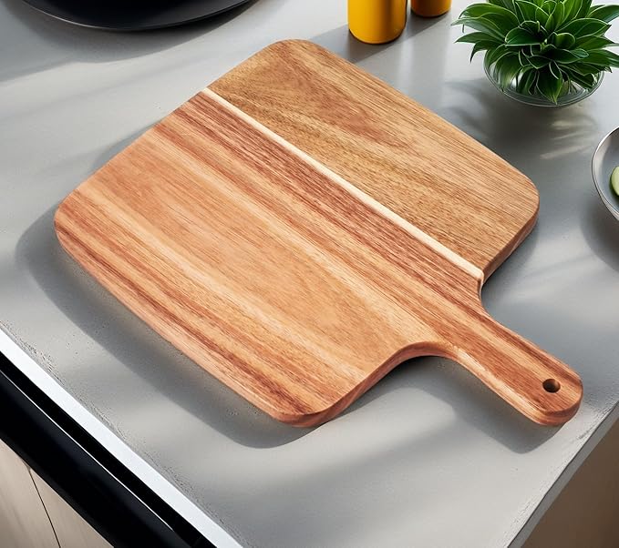 ZeQi Acacia Wood Cutting Board with Handle 14''X10'' / Charcuterie Board/Serving Board/Cheese, Bread, Vegetables & Fruits Serving Board