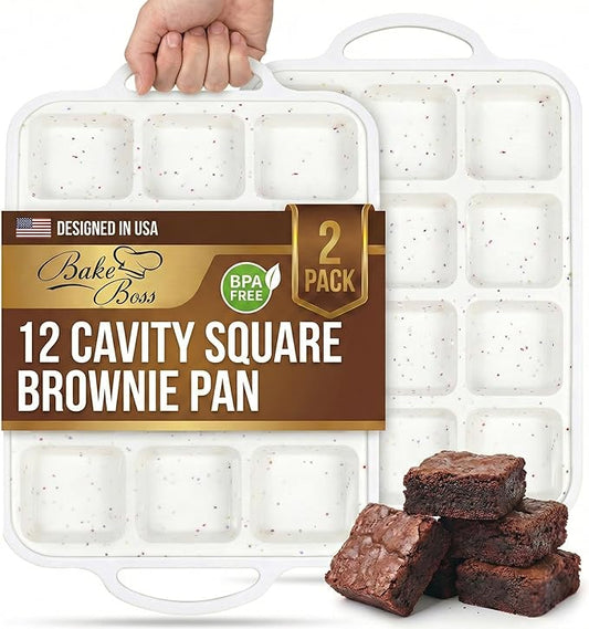 Silicone Brownie Pans with Dividers - 2 PACK - CREAM