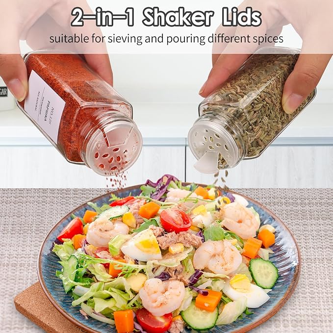 24-Pack Glass Spice Jars with Bamboo Lids, 4 Oz Clear Square Spice Containers with Airtight Seal, Spice Bottles Set with Labels, Shaker Lids and Funnel for Kitchen, Pantry Organization and Storage