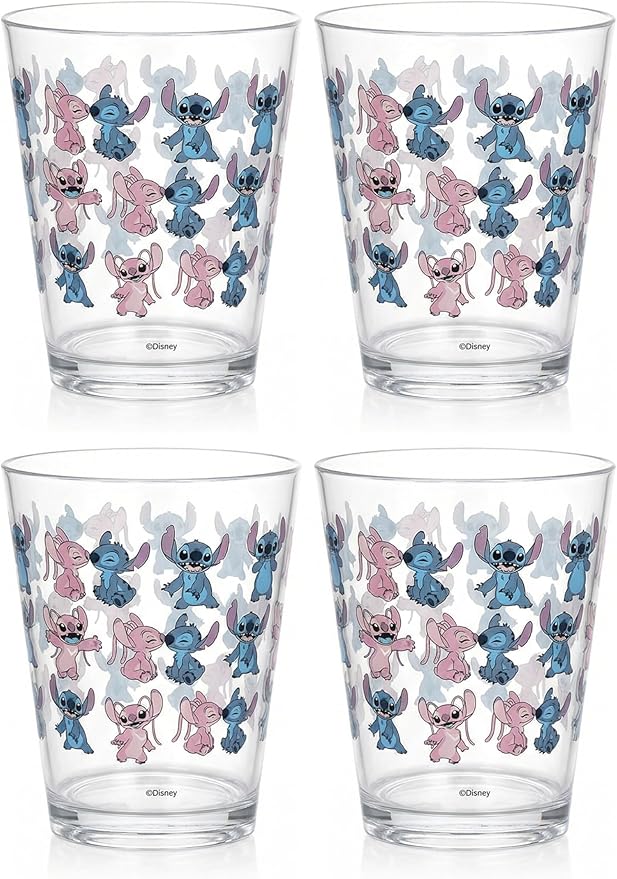Disney Reusable Plastic Cups – 4 Pack 16 oz Plastic Drinking Glasses with Mickey, Stitch, Pooh, or Disney100 Designs – BPA-Free, Stackable, Top Rack Dishwasher Safe Tumblers for Water, Juice & More