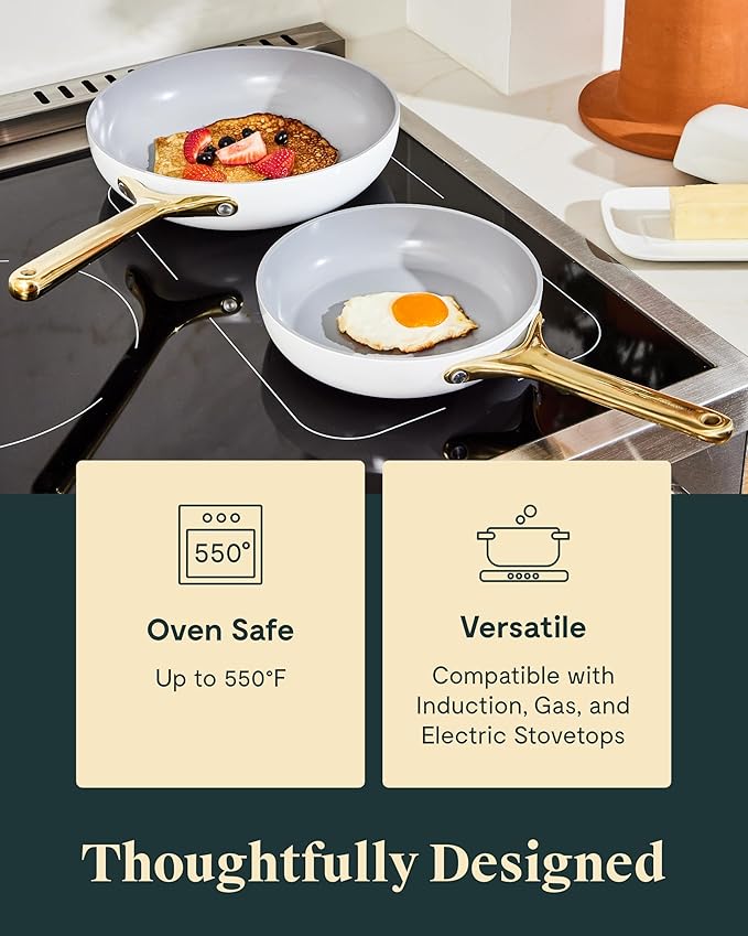 Caraway Nonstick Ceramic Frying Pan (2.7 qt, 10.5") - Non Toxic, PTFE & PFOA Free - Oven Safe & Compatible with All Stovetops (Gas, Electric & Induction) - White