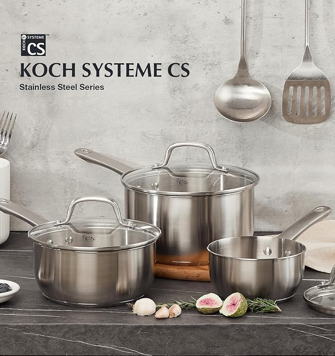 KOCH SYSTEME CS 1 Quart Stainless Steel Saucepan, 1 Quart Saucepan with Lid, Premium Steel Sauce Pan, Indutcion Sauce Pan with Lid, Small Sauce Pot, Stainless Steel Pot 1 QT, Oven Safe