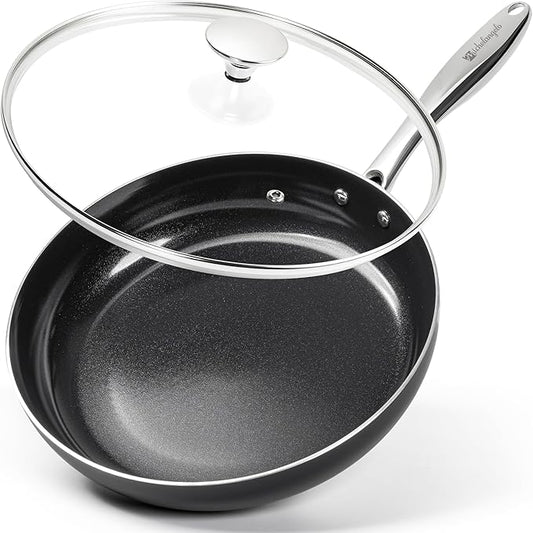 MICHELANGELO Non Stick Frying Pan - 12 Inch Frying Pan Nonstick with Lid, Large Fry Pan Induction Compatible, Black Ceramic Skillet with Lid