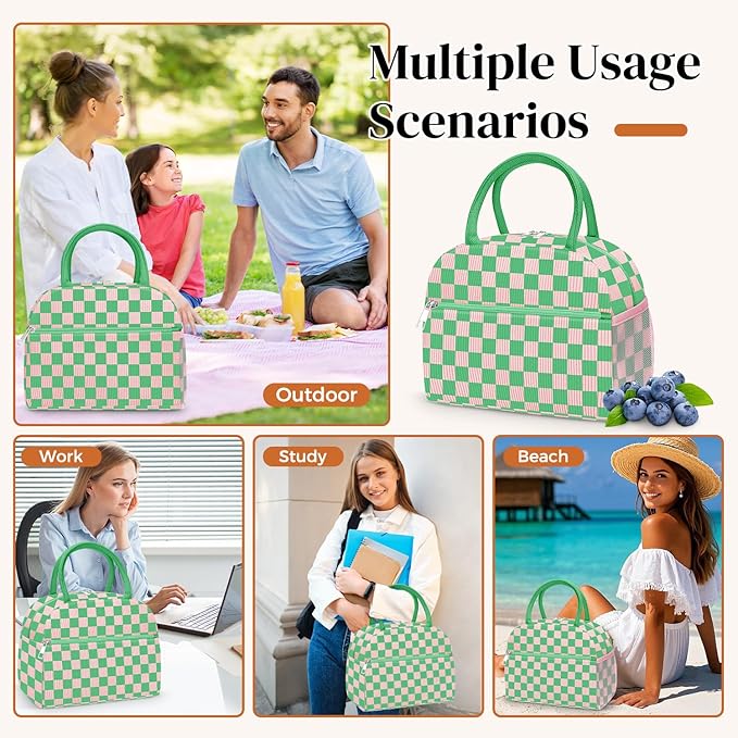 DALINDA Corduroy Lunch Box for Women,Insulated Lunch Bag Cute Cooler Tote Bag,Reusable 11L Large Capacity for Work Camping Picnic