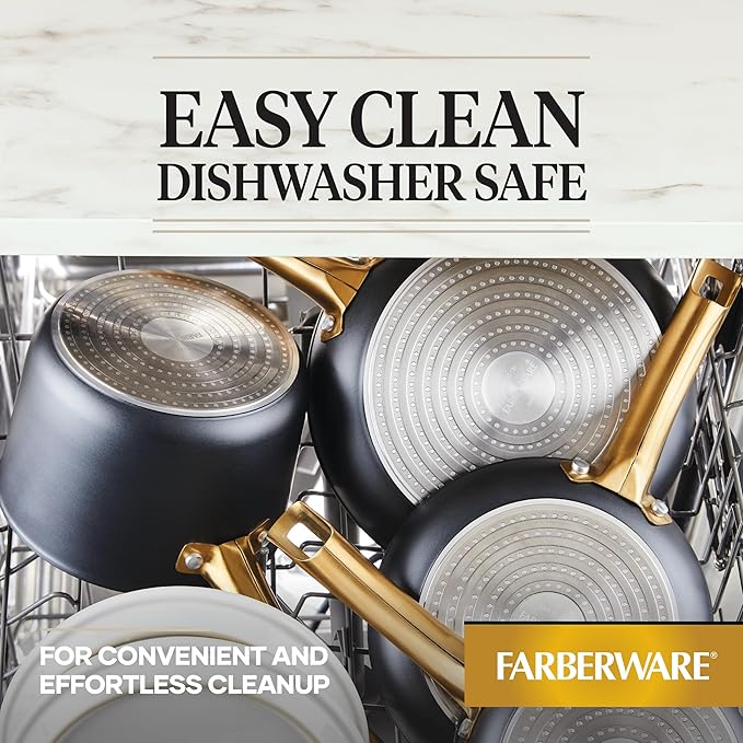 Farberware Forged Induction Ceramic Nonstick Cookware Stockpot with Lid, Dishwasher Safe, Suitable for All Stovetops, 6 Quart Soup Pot, Stockpot - Black and Gold