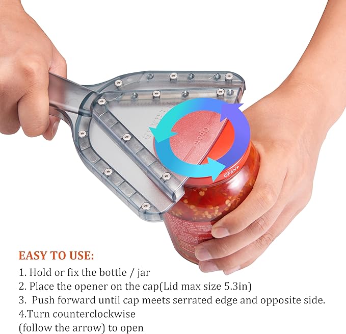 Jar Opener for Weak Hand & Seniors with Arthritis,Easy Twist Off Bottle Caps,Patent | Unique Kitchen Gadgets,Handheld Lid Top Open for Elderly/Women/Men (Blue)