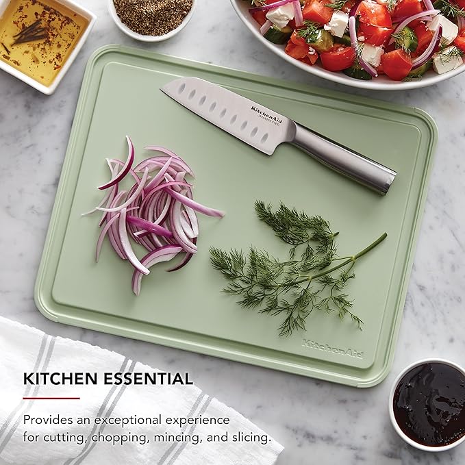 KitchenAid Classic Plastic Cutting Board with Perimeter Trench and Non Slip Edges, Dishwasher Safe, 11 inch x 14 inch, Green