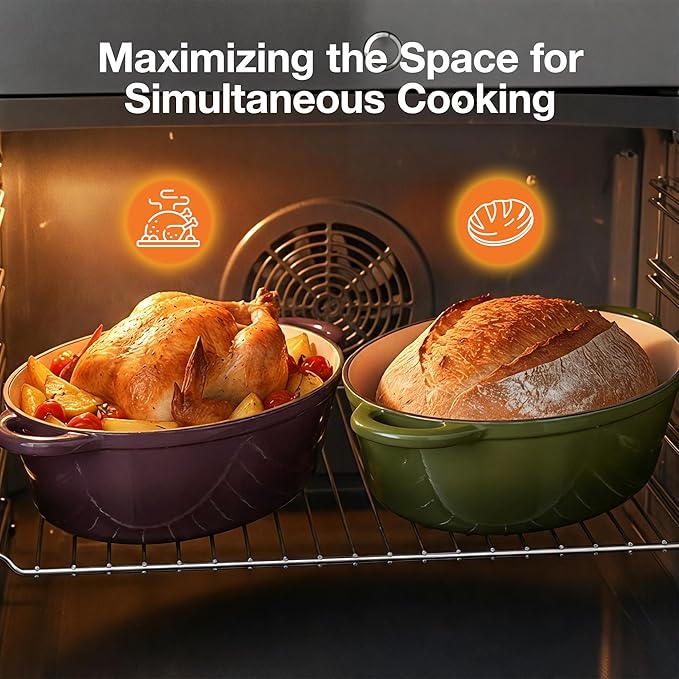 Oval Dutch Oven for Bread Baking, 4.5 Quart Non Stick Enameled Cast Iron Dutch Oven Pot with Lid, Oven Safe Oval Casserole with Lid up to 500°F for Baking, Braising, Stews, Roasting, Golden Green