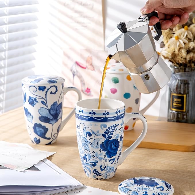 GBhome Tea Mug with Infuser and Lid, 18 Ounce Large Ceramic Loose Leaf Tea Cup, Microwave, Dishwasher Safe Tea Steeping Mug, Pefect Gift For Tea Lover.