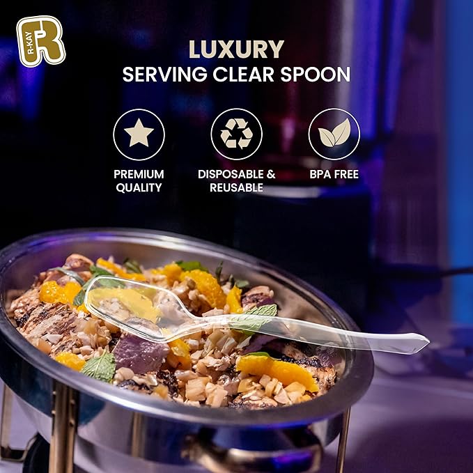 12 Pack Plastic Serving Spoons For Buffet - Clear Plastic Serving Utensils For Hot And Cold Food - Heavy Duty Disposable Serving Utensils For Parties, Holidays And Gatherings (8.5 Inch, 12, Count)
