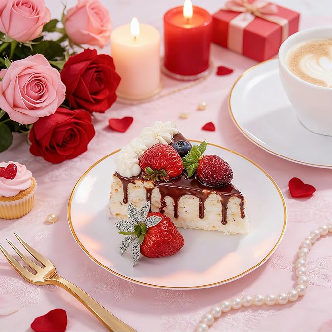 Festiva 200Pcs Gold Dessert Plates 6.3" with Forks 5"- Small Disposable Dessert/Cake/Appetizer Plates Plates- serve 100 guests include 100Plates 100Forks for Wedding &Birthday Party & Easter