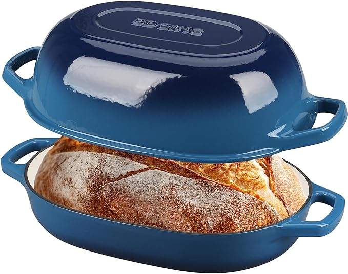 Enameled Cast Iron Oval Dutch Oven Pot with Lid, Dutch Oven for Sourdough Bread Baking, Bread Oven, Bread Dutch Oven, Oval Bread Pan, 7qt, Lake Blue