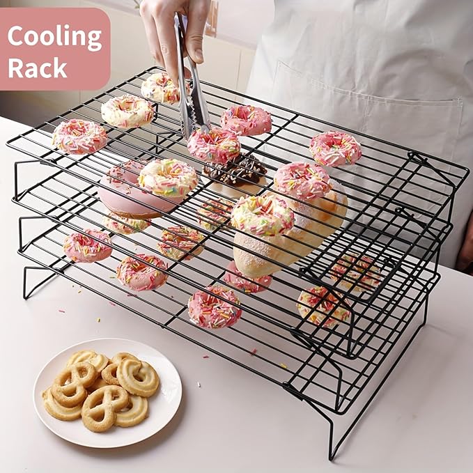 Cooling Rack for Cooking and Baking, 16.9x11in Cookie Baking Rack Collapsible Folding Legs Wire Grid Nonstick Cooling Pan for Roasting & Grilling & Cooking