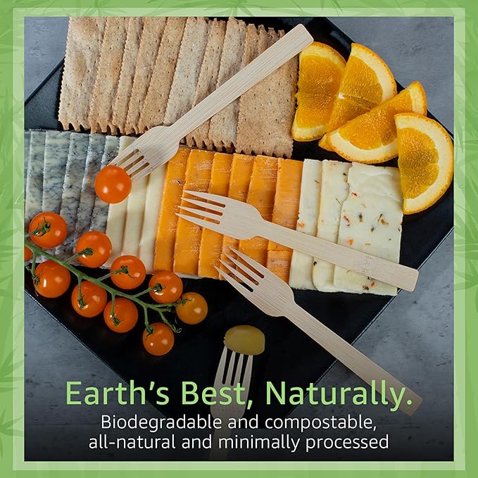 100% Bamboo Forks Set - Compostable Utensils Bulk (3000 Eco Friendly Forks) | Bamboo Cutlery Disposable or Reusable | Compostable FSC Certified Flatware for Weddings, Camping, Parties