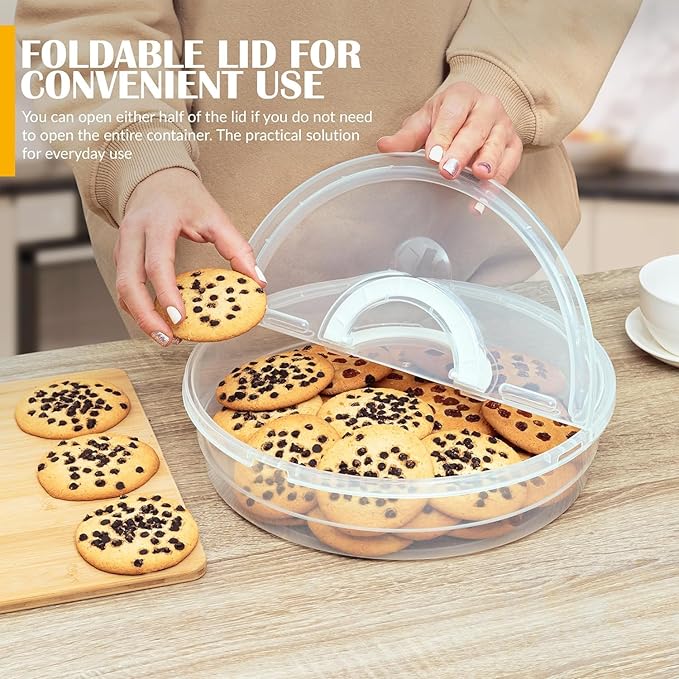 2 Pack Plastic Pie Carrier with Lid and Handles - Airtight Cover, BPA Free Container for Pies and Pastry Products - Round Keeper Keeps Cookies, Muffins, Cupcakes, Bakery Fresh
