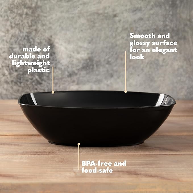 PLASTICPRO Disposable Oval Serving Bowls, Party Snack or Salad Bowl, 72-Ounce, Plastic (4, Black)