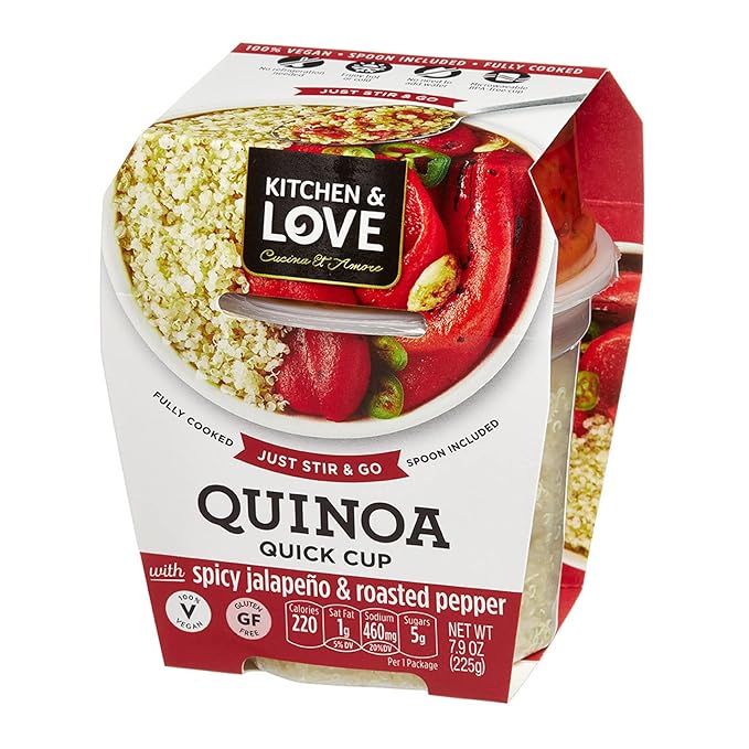 Kitchen & Love Jalapeno & Roasted Pepper Quinoa Quick Meal 6-Pack | Vegan, Gluten-Free, Ready-to-Eat, No Refrigeration Required