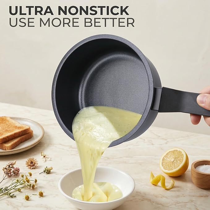 Nonstick Sauce Pan with Lid,1.5Qt & 2Qt Set, PFOA Free,Kitchen Pots Induction Pot,Cream