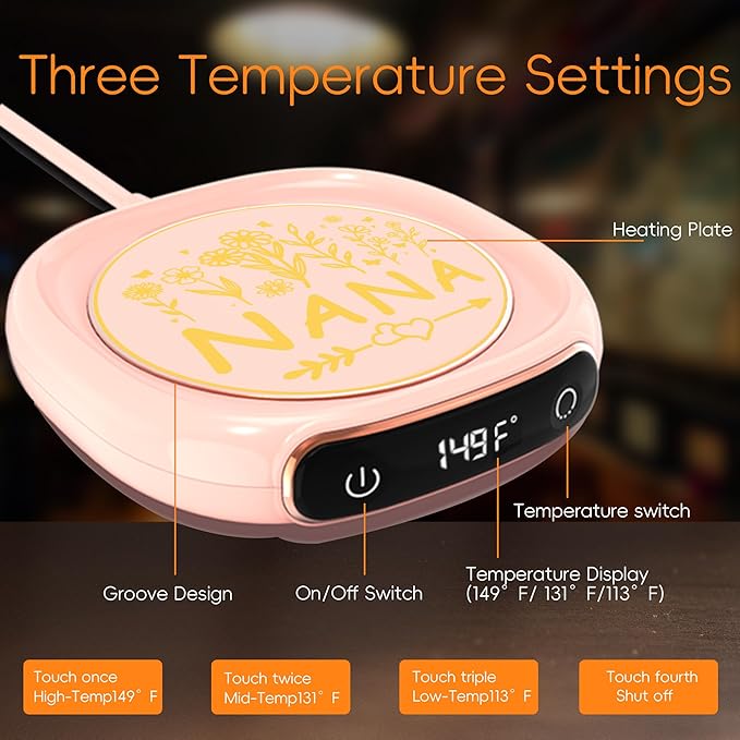 Gifts for Nana, Christmas Nana Gifts from Grandkids Auto Shut Off Smart Warmer Coaster, Smart Electric Beverage Warmer for Coffee, Tea, Birthday for Grandma/Mom