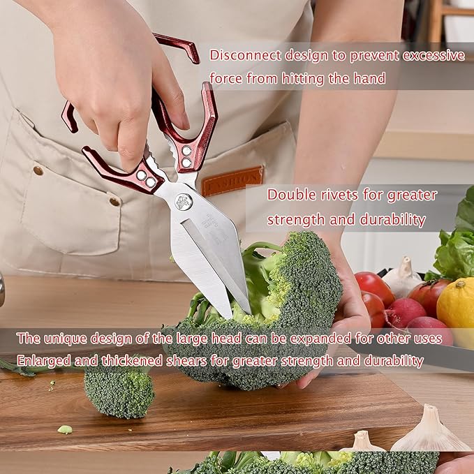 Poultry Shears - Heavy Duty Stainless Steel kitchen Scissors for food,Seafood, Vegetables, Raw and Cooked Meat,Sturdy and sharp(red)