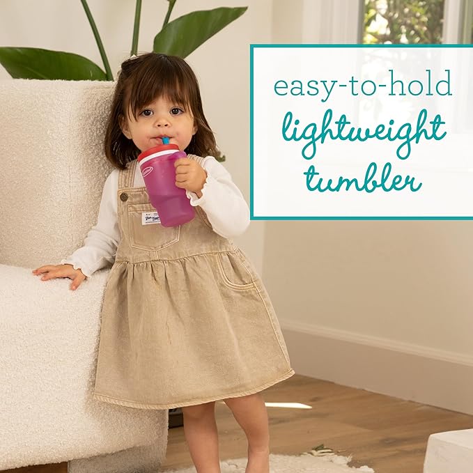 Infantino My 1st Tumbler, Durable Plastic Sippy Cup with Straw & Handle, Spill-Resistant, for On-The-Go, BPA-Free Transition Baby Cup, Raspberry Cream