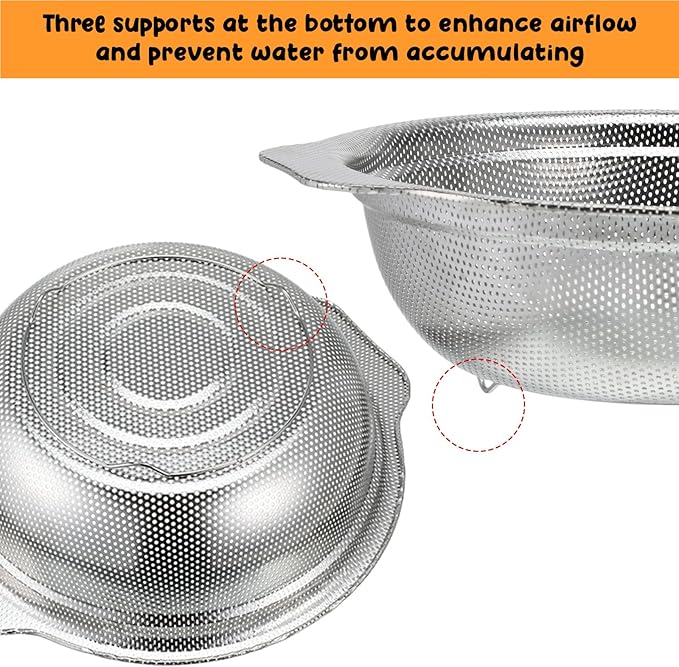7Pcs Stainless Steel Colander Set, Rice Strainer with Mixing Bowl, 3/4/5QT Large Capacity Microporous Colander with Handle, Mesh Strainer for Washing and Draining Vegetables, Fruit, Dishwasher Safe