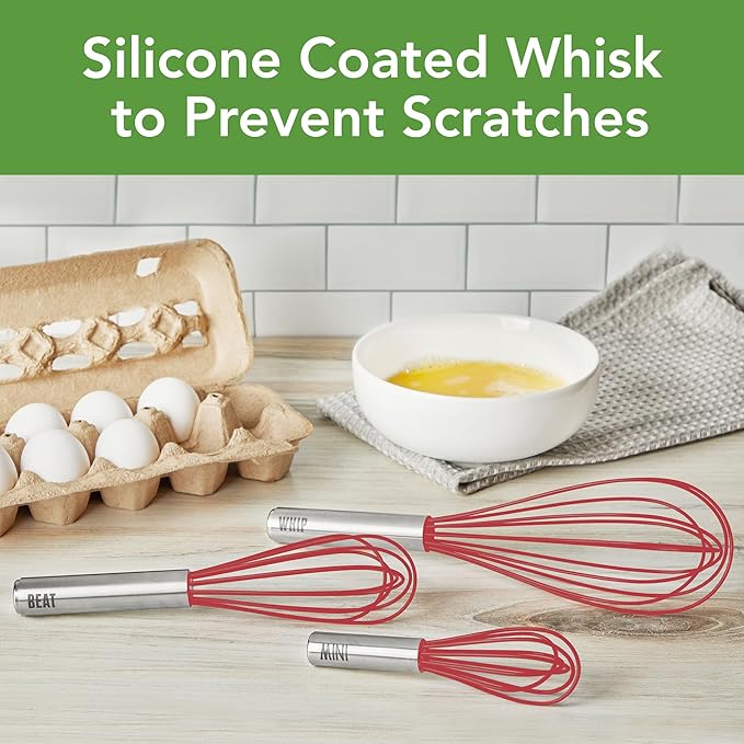 Tovolo Balloon Whisk 11 in Whip Whisk for Cooking Blending Mixing Stirring Whipping Beating, Dishwasher Safe Silicone Coated Wire Handheld Large Heavy Duty Multi Function Whip Whisking, Cayenne Red